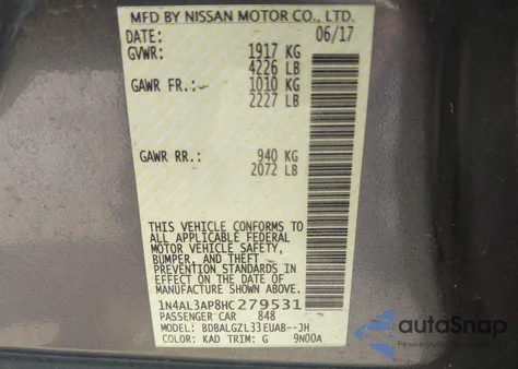 2017 Nissan Altima 2.5 S z USA, uszkodzony, nr VIN 1N4AL3AP8HC279531